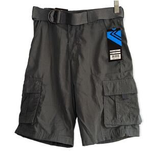 NWT Street Rules Boys Dark Gray Belted Casual Comfort Streetwear Cargo Shorts 14
